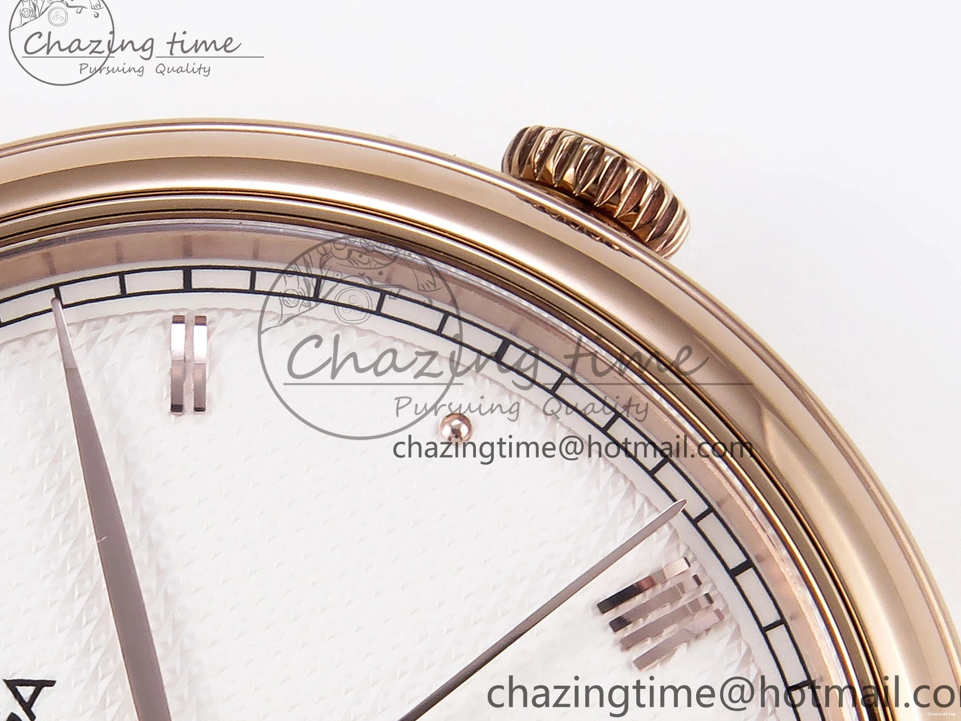 0203 Modern De Ville Date RG MKF 1:1 Best Edition White Textured Dial Roman Marker on Brown Leather Strap A 7752